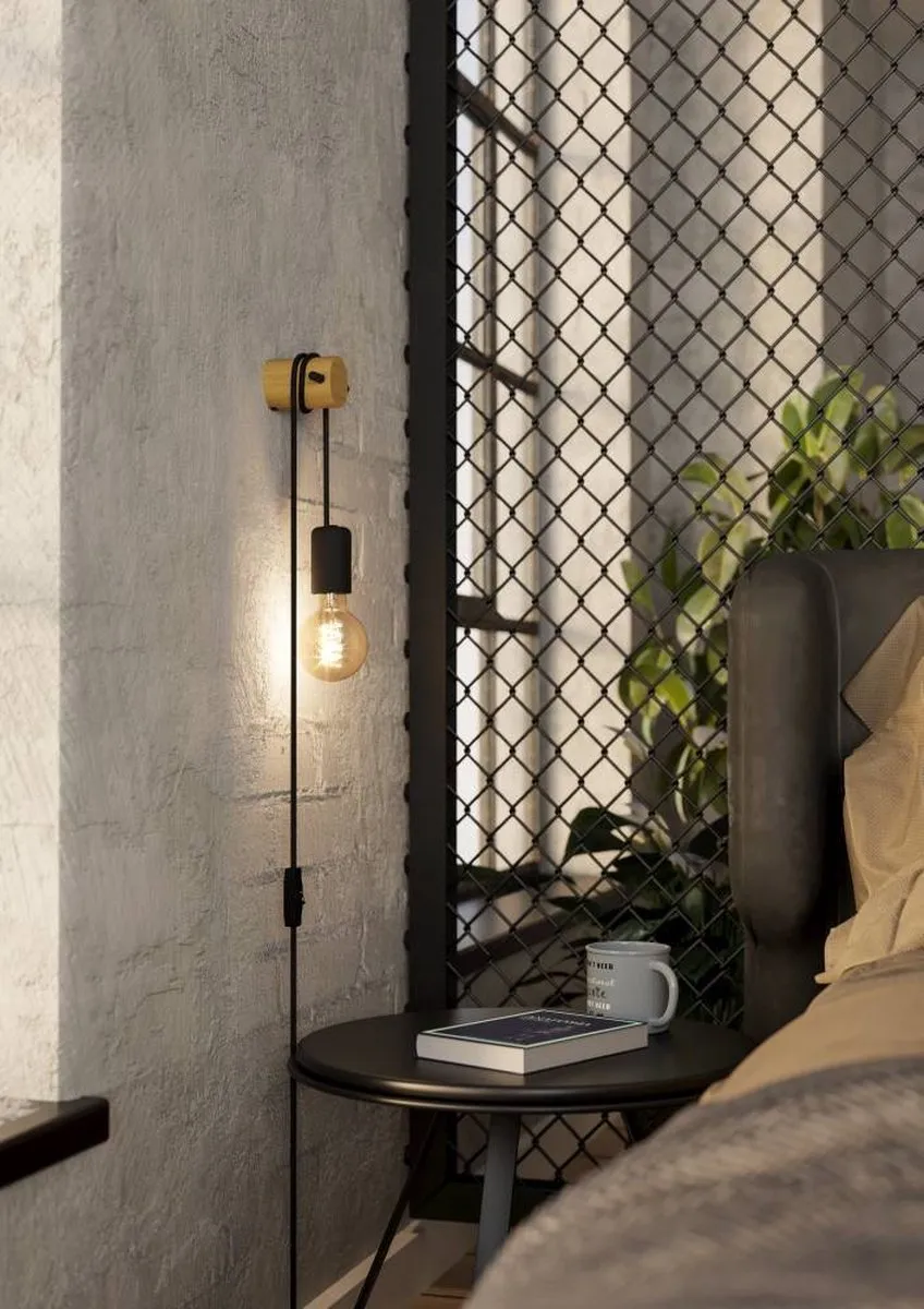 Eglo Buddon Wandlamp E27 - 5,5 cm - Bruin/Zwart