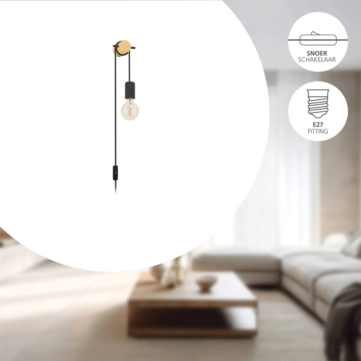 Eglo Buddon Wandlamp E27 - 5,5 cm - Bruin/Zwart