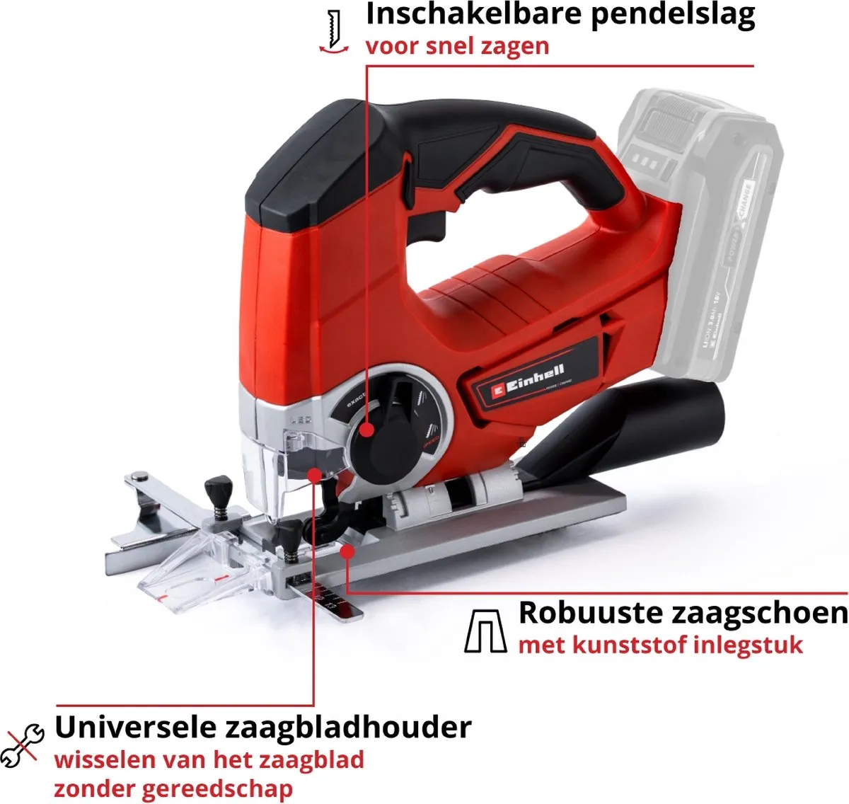 Einhell Accu Decoupeerzaag TE-JS 18 Li Solo - Power X-Change - 18 V/Li-ion - Slaghoogte: 25 mm - Versteksneden: max. 47° - LED-verlichting - Excl. accu en lader