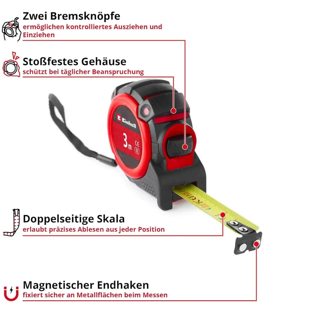 Einhell 3m Automatisch Meetlint - Magnetisch - Nylon Coating