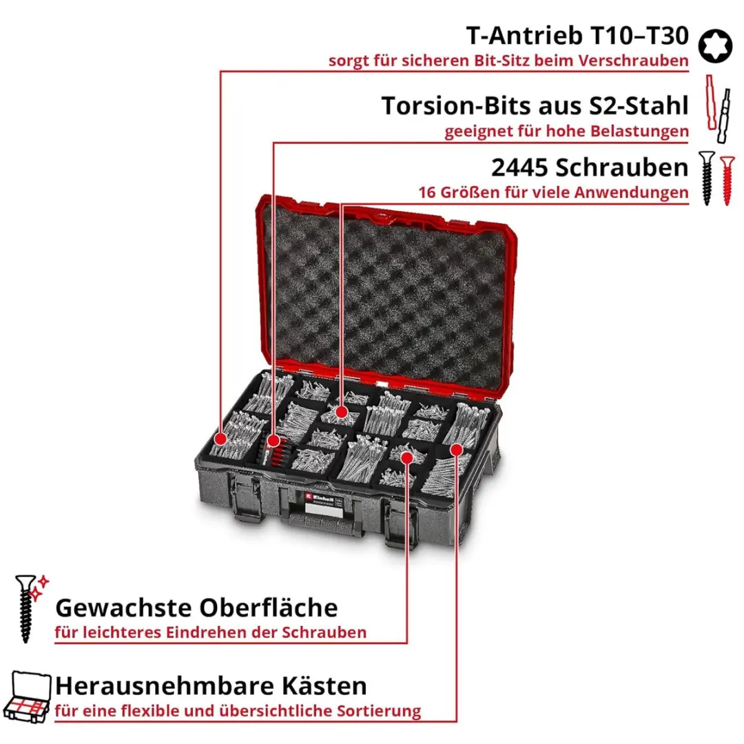 Einhell E-CASE Schroevenset 2445-delig - T-aandrijving - S2-staal
