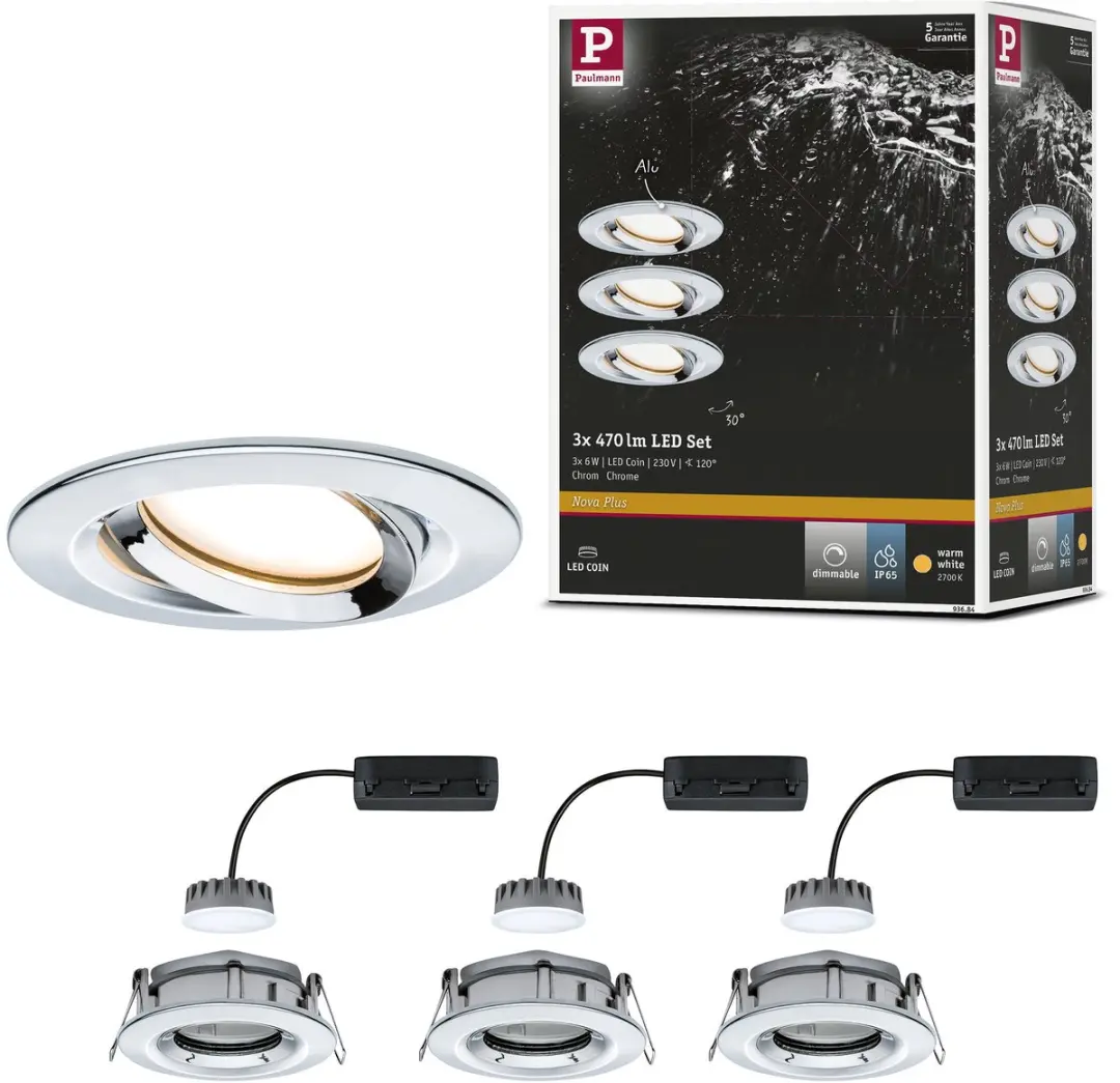 Paulmann Nova Plus Coin LED Inbouwlamp Set 3x6W 470lm 2700K
