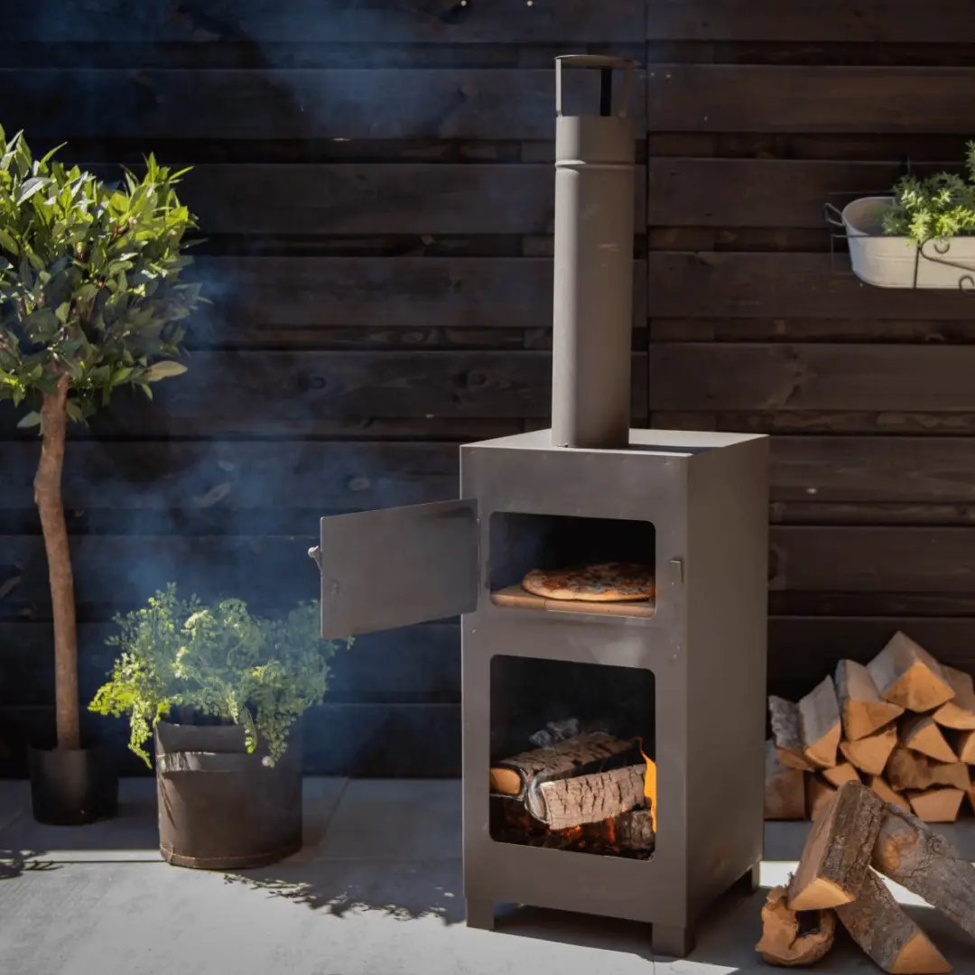 Esschert Terraskachel met Pizzaoven - Zwart