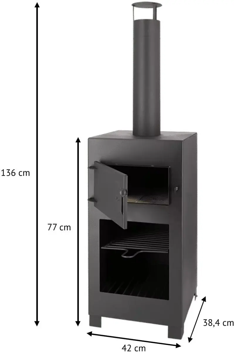 Esschert Terraskachel met Pizzaoven - Zwart