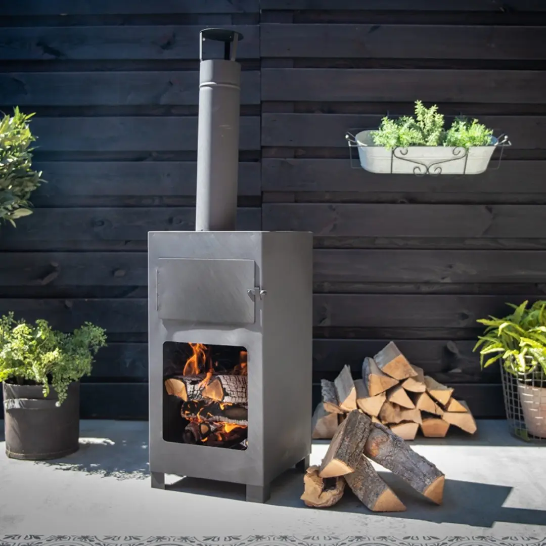 Esschert Terraskachel met Pizzaoven - Zwart