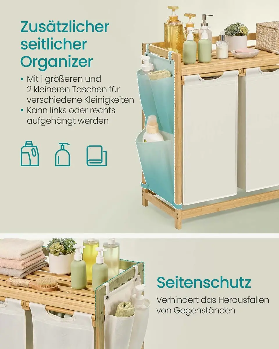 Songmics Wasmand 4 Compartimenten 200L - 124,6x33x78cm Crèmewit