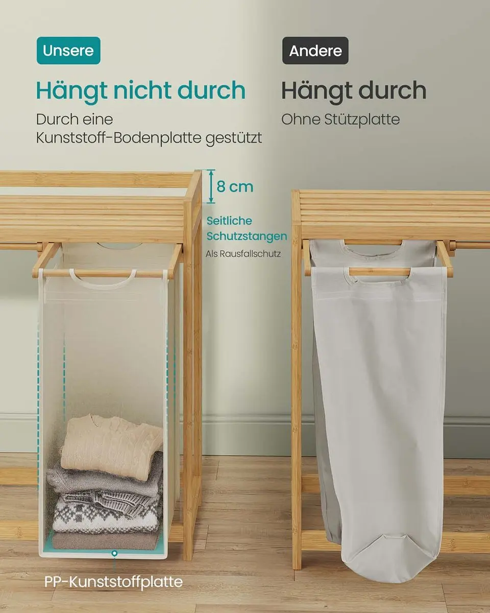 Songmics Wasmand 4 Compartimenten 200L - 124,6x33x78cm Crèmewit