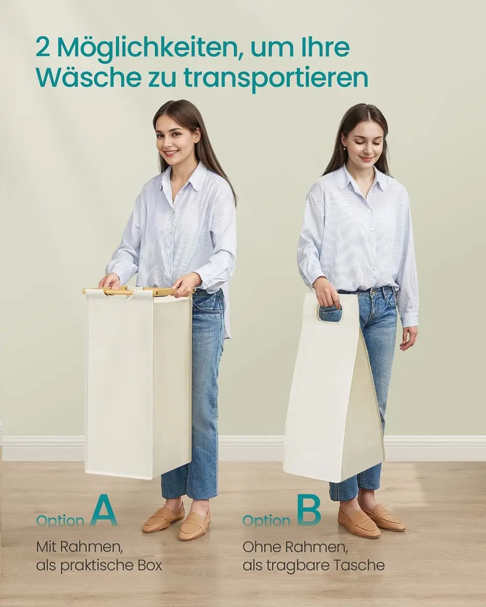 Songmics Wasmand 4 Compartimenten 200L - 124,6x33x78cm Crèmewit - afbeelding 6 van 6