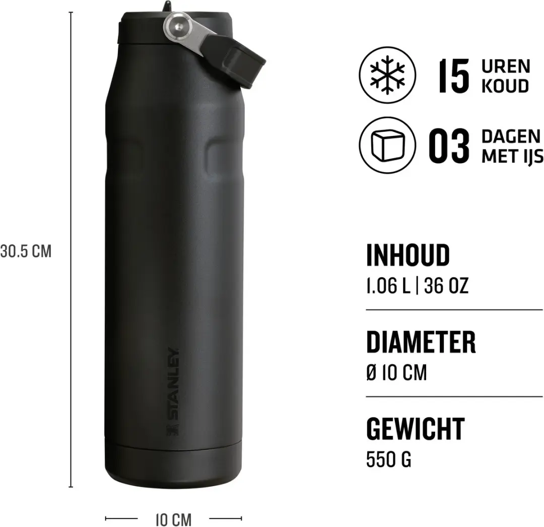 Stanley Flip Straw 2.0 Waterfles 1.06L - 15 Uur Koud - Zwart