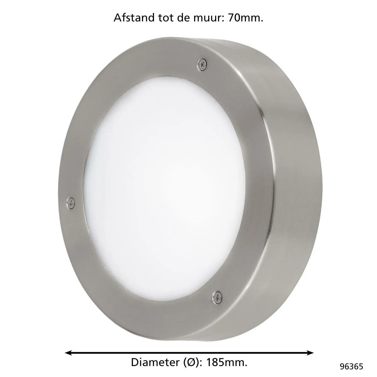 Eglo Vento 2 Wand/Plafondlamp IP44 - 1 Lichtpunt - Ø185cm - RVS - Wit