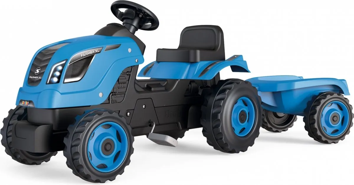 Smoby Tractor Aanhangwagen 7600710129 - Blauw/Zwart