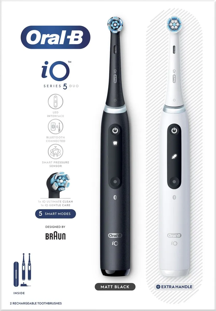 Oral-B iO5 Elektrische Tandenborstel - 5 Snelheden - 2 Stuks Zwart/Wit