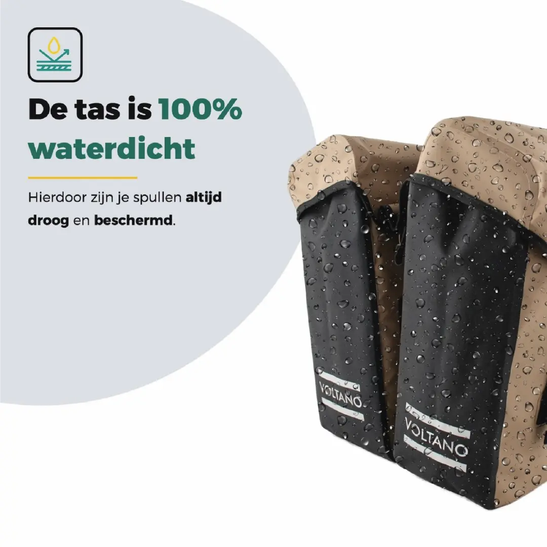 Voltano Dubbele Fietstas Modern Beige/Zwart - 50L - Reflecterend