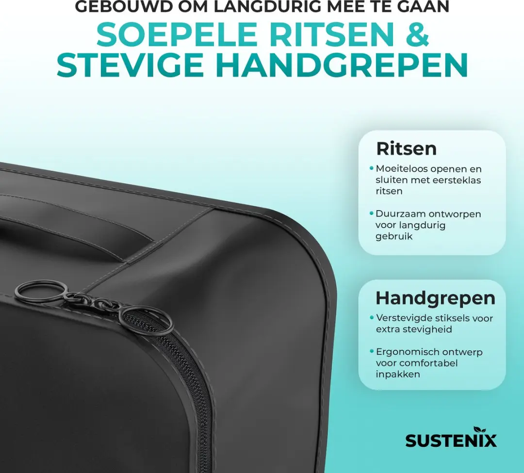 Sustenix Packing Cubes Set 7-delig - 50L - Zwart