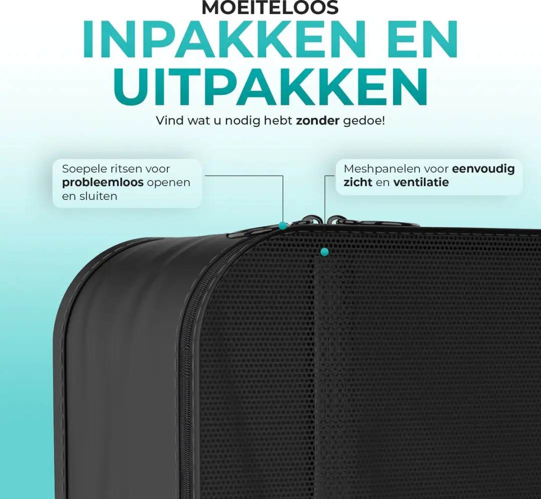 Sustenix Packing Cubes Set 7-delig - 50L - Zwart