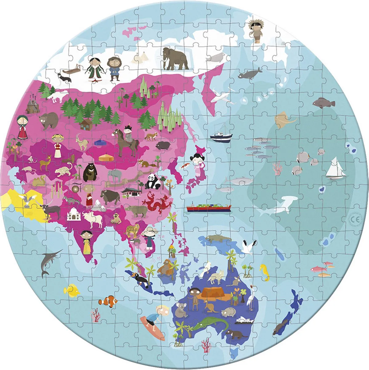 Janod Puzzel De Wereld 208 Stuks - Dubbelzijdig