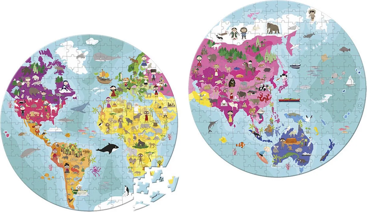 Janod Puzzel De Wereld 208 Stuks - Dubbelzijdig