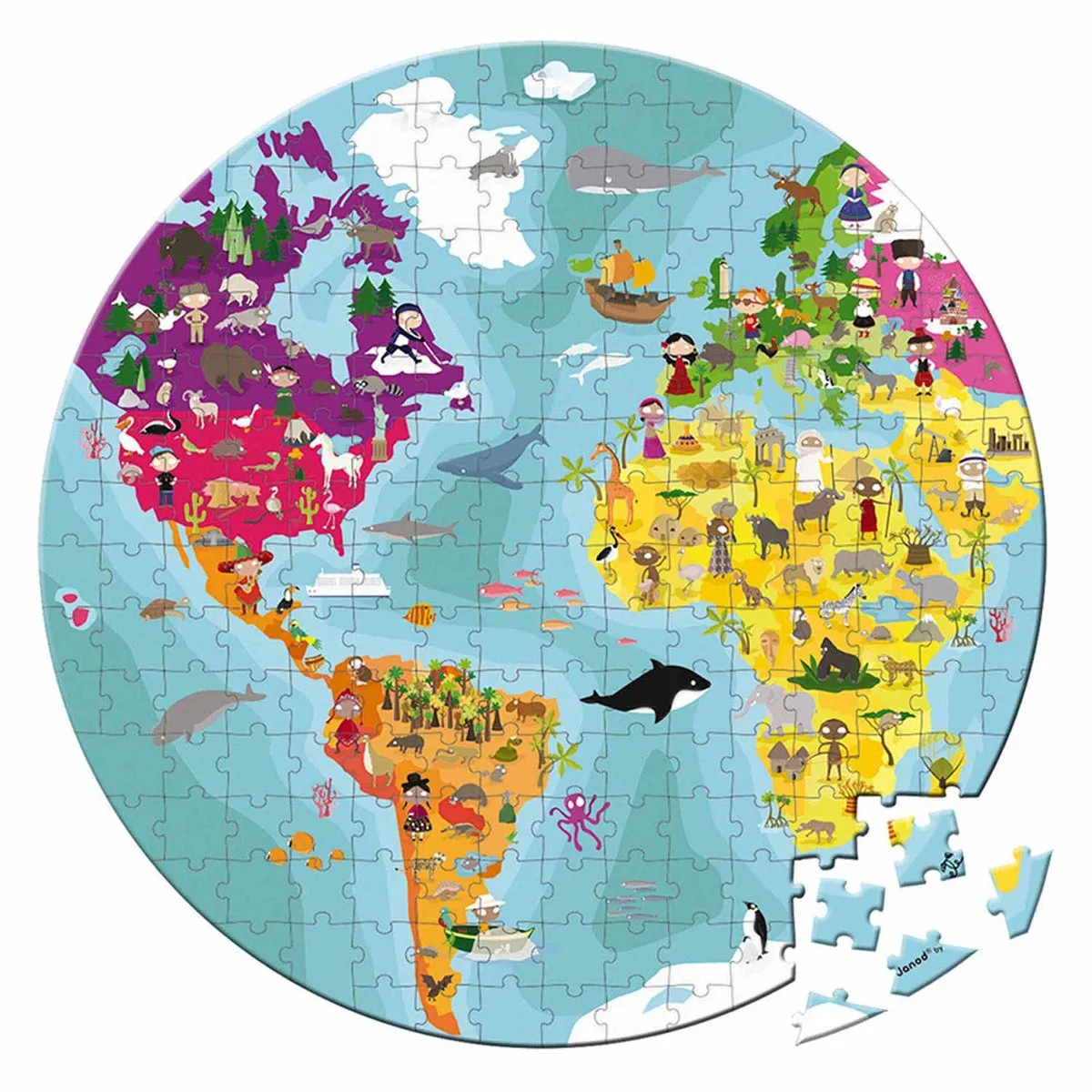 Janod Puzzel De Wereld 208 Stuks - Dubbelzijdig