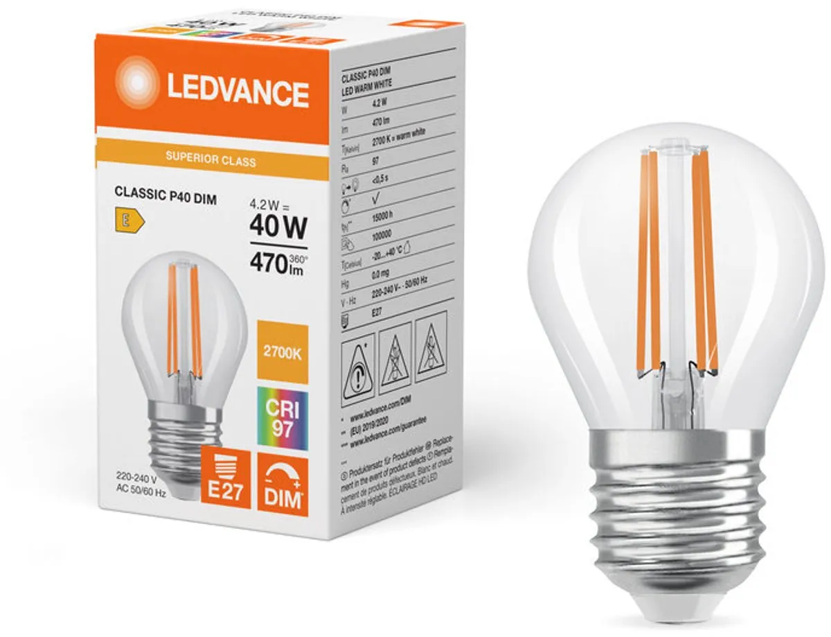LEDVANCE Classic E27 Peer Filament 4.2W 470lm - Warm Wit - afbeelding 6 van 6