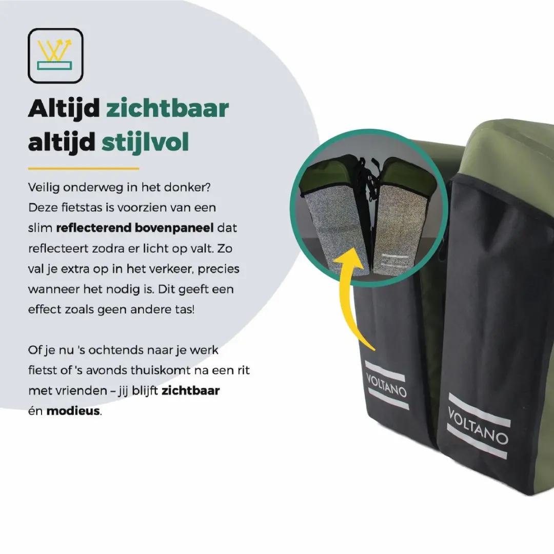 Voltano Dubbele Fietstas Modern Olijf/Zwart - 50L - Reflecterend