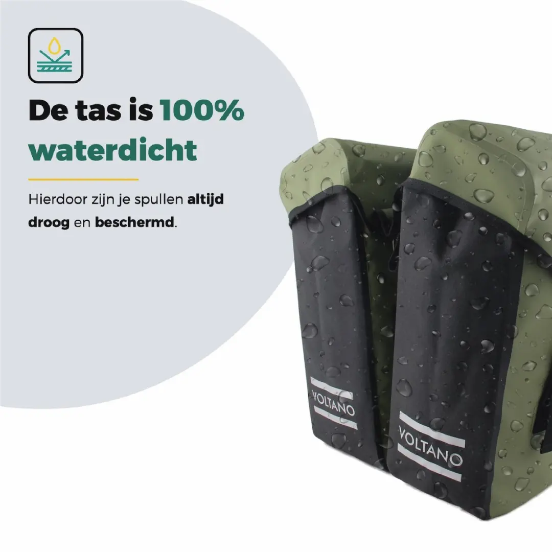 Voltano Dubbele Fietstas Modern Olijf/Zwart - 50L - Reflecterend