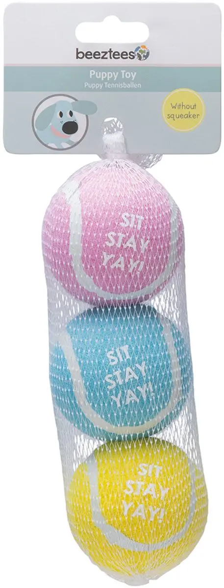 Beeztees Puppy Tennisballen - Geel/Blauw/Rood
