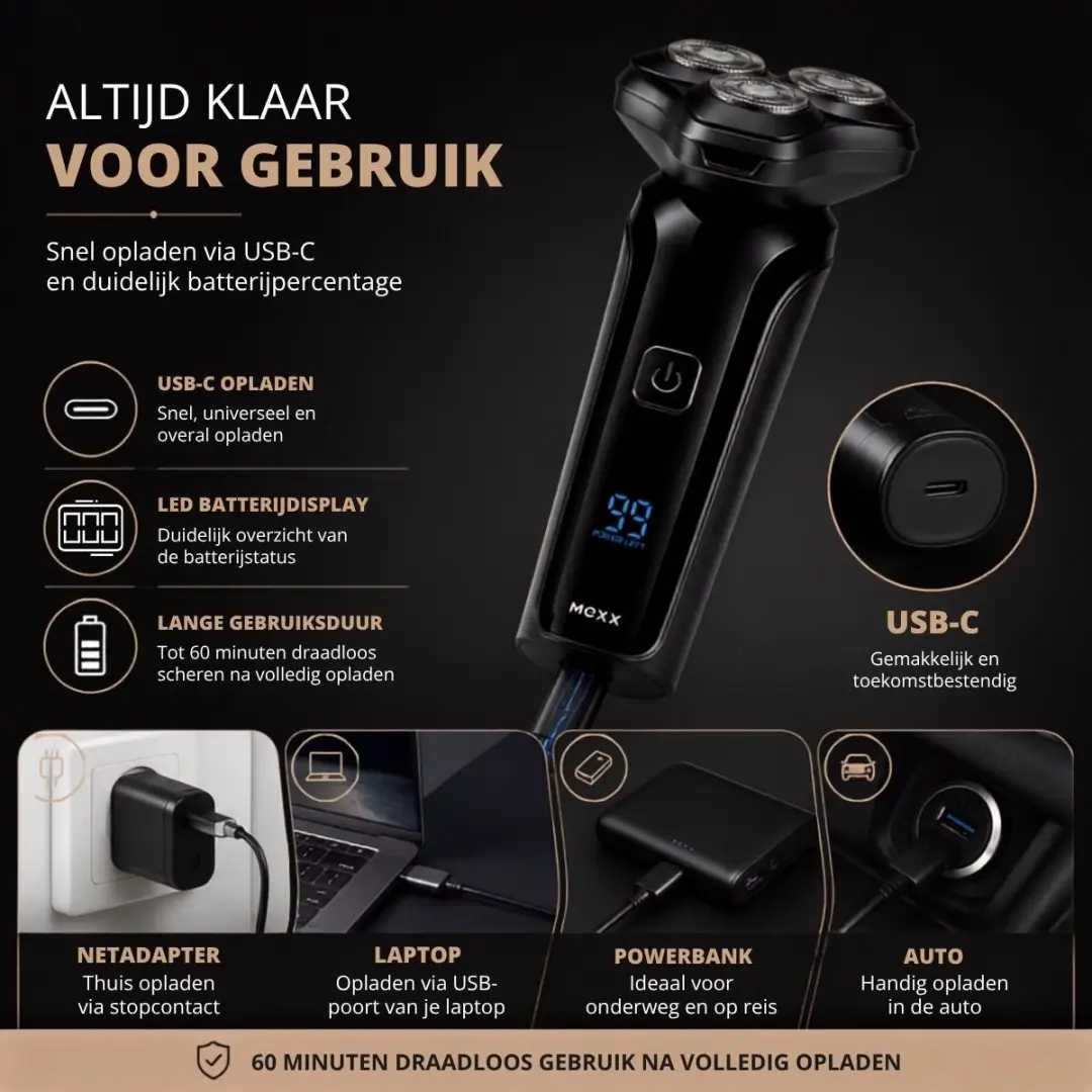 Mexx Tondeuse Set Oplaadbaar USB-C - 150 Min - IPX6 - Zwart