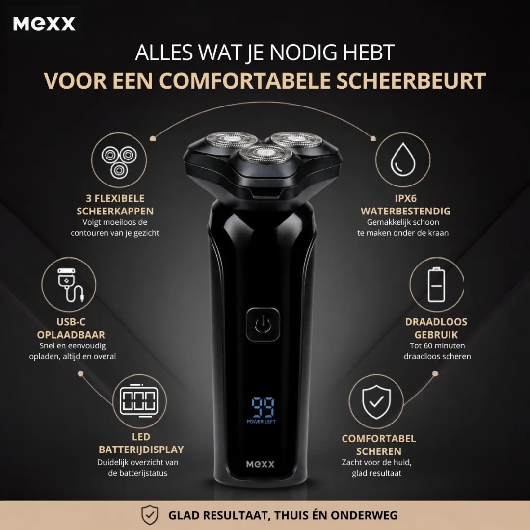 Mexx Tondeuse Set Oplaadbaar USB-C - 150 Min - IPX6 - Zwart
