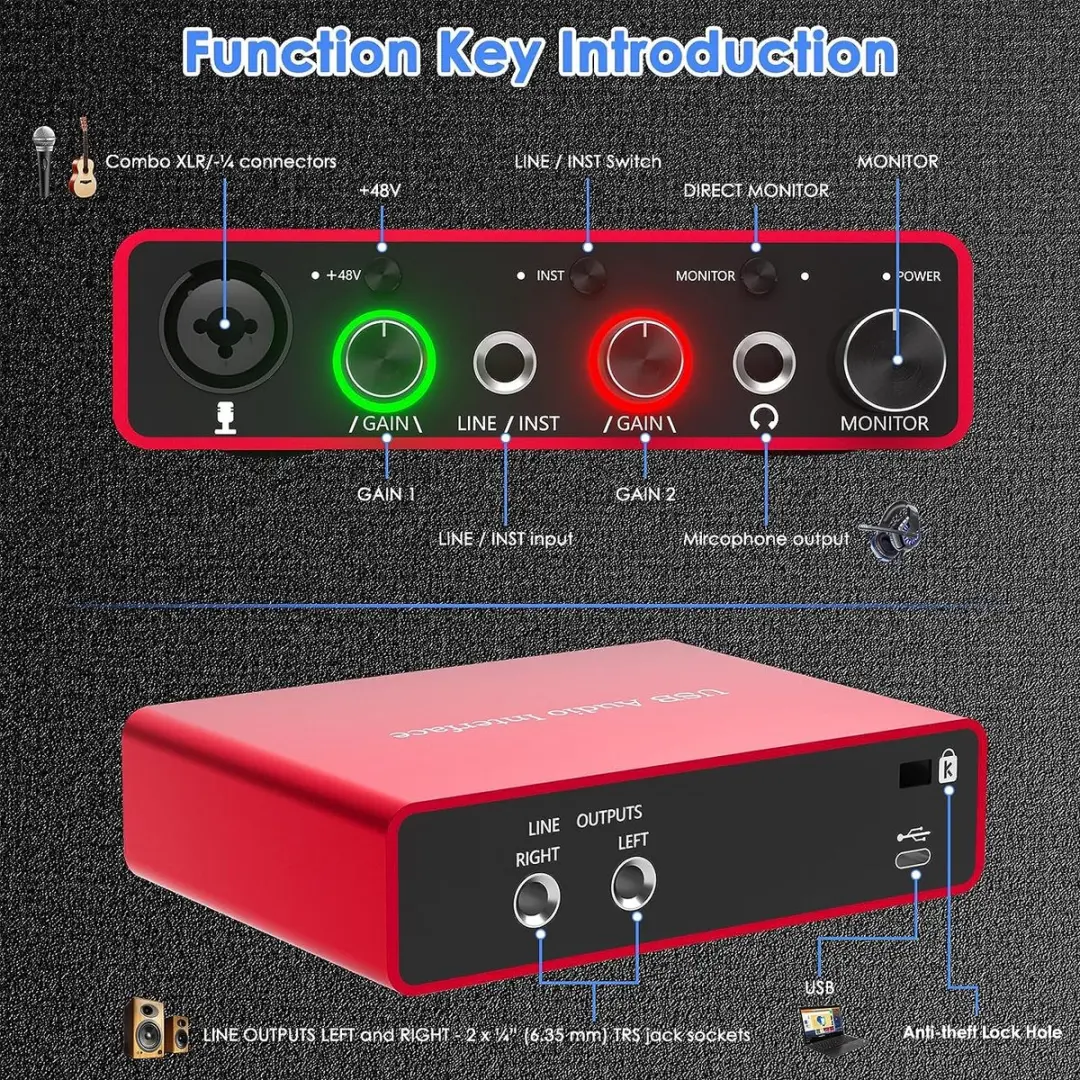 NÖRDIC SGM-225 USB Audio-interface - Rood - afbeelding 6 van 6