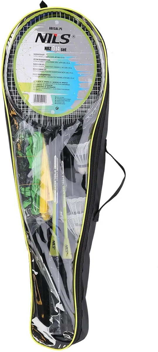 Nils NRZ014 Badminton Set - 4 Rackets, 3 Shuttles - Staal