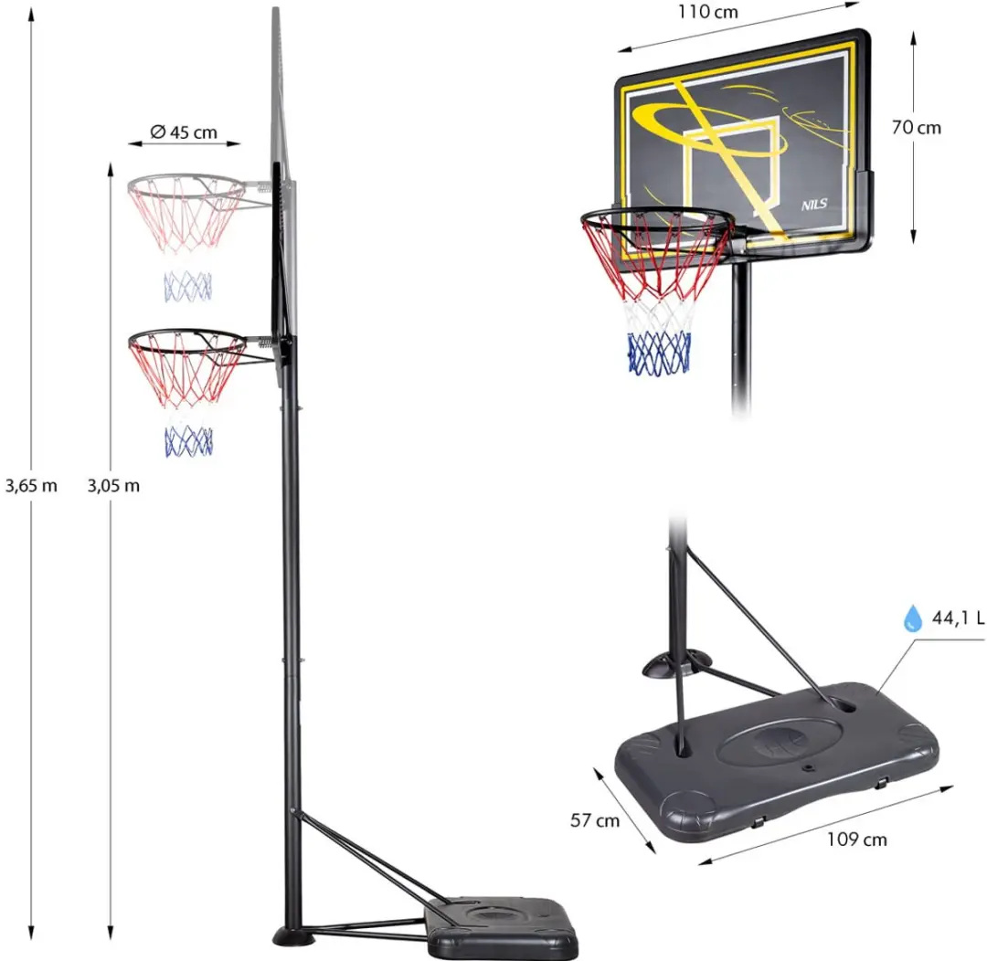 Nils ZDK019E Basketbalstandaard - Verstelbaar - PE Standaard - Zwart/Wit