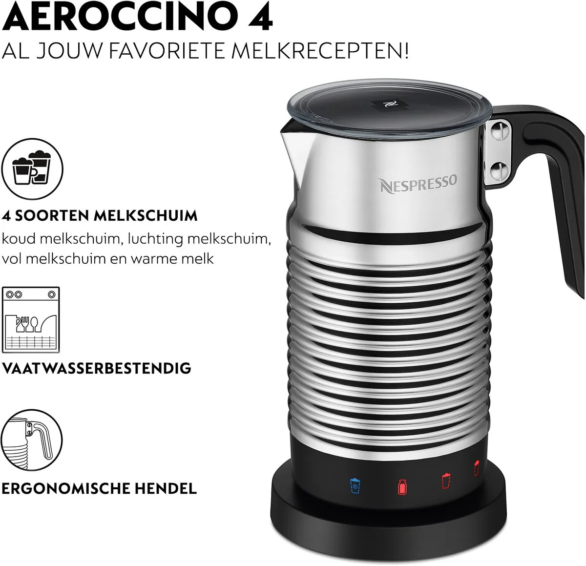 Nespresso Aeroccino 4 Melkopschuimer 240ml - 3 Snelheden - Zwart/Metallic