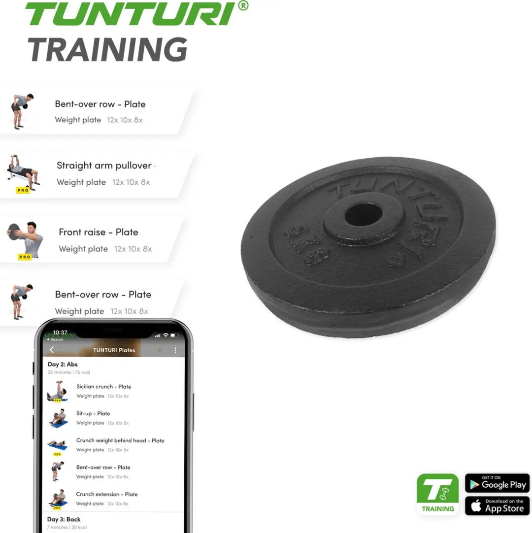 Tunturi Halterschijf 5 kg - Ø30mm - Gietijzer - Zwart