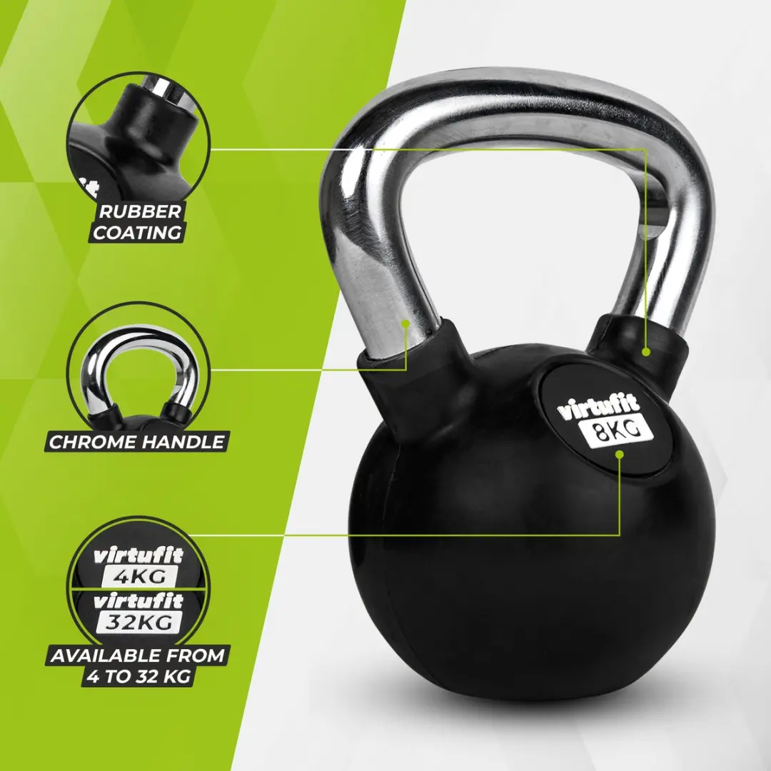 VirtuFit Kettlebell 8 kg - Zwart/Rubber