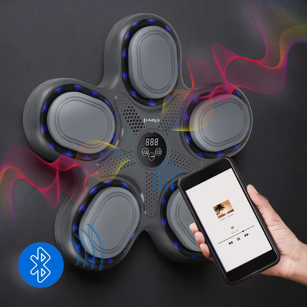 HMS TB11 Serie Elektronisch Boksschild - Bluetooth LED - Zwart/Grijs - Incl. MMA Handschoenen