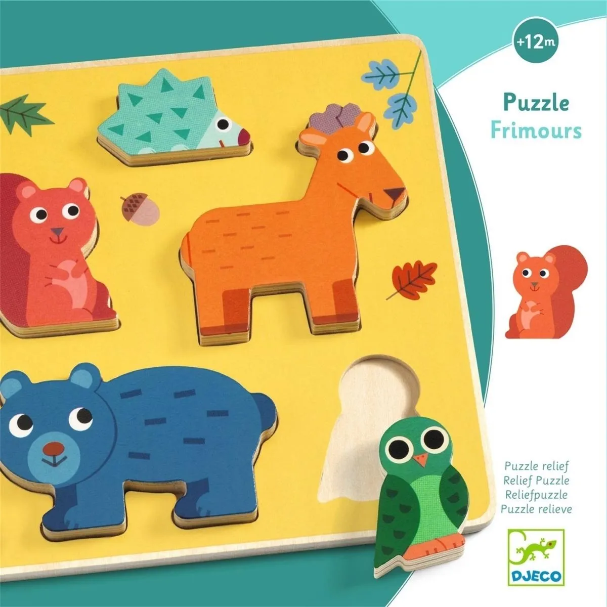 Djeco Frimours Houten Dierenpuzzel 5-delig - Multicolor