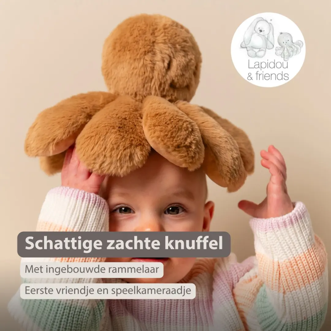 Nattou Lapidou Doudou Octopus Rammelaar 25cm - Warm beige