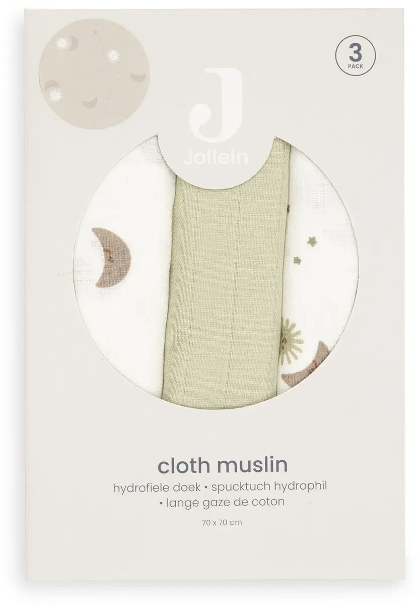 Jollein Hydrofiele Doek Small 70x70cm Over the Moon - 3 Stuks