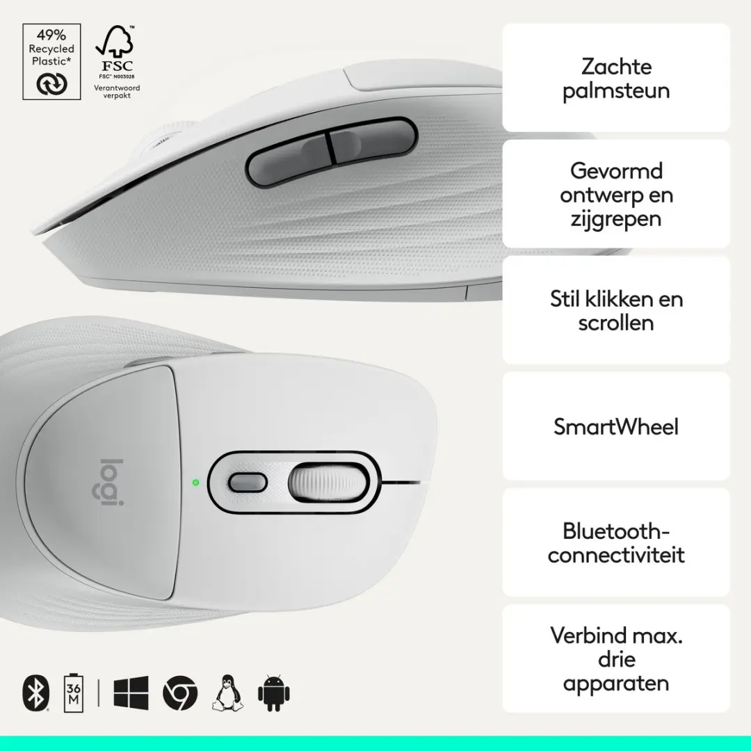 Logitech Signature Comfort Plus M850L Draadloze Muis - Wit