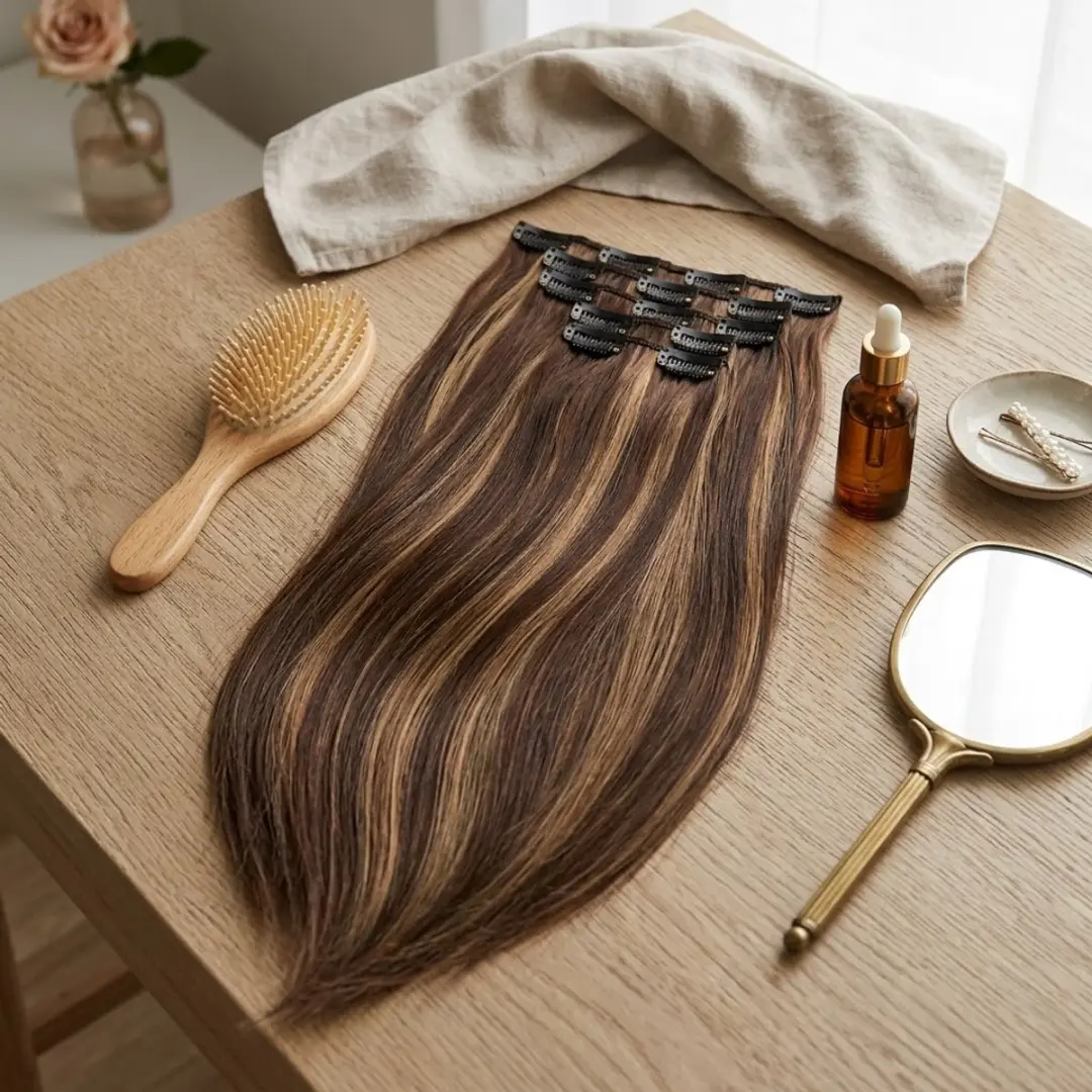 NUVEX Haar Extensions Clip-in Steil 6PS-4H27 - Bruin/Donker/Licht Blond