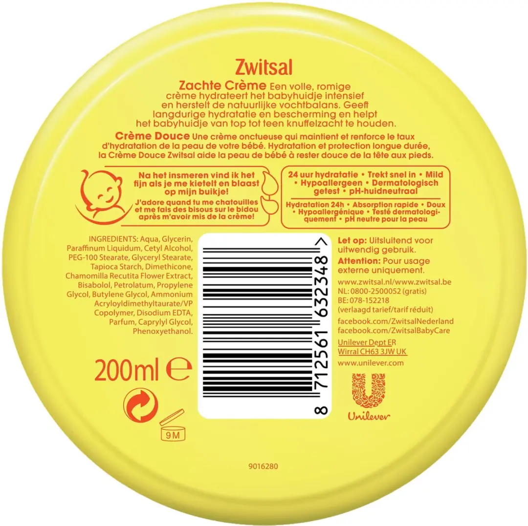 Zwitsal Zachte Crème Baby 200ml - 3 Stuks