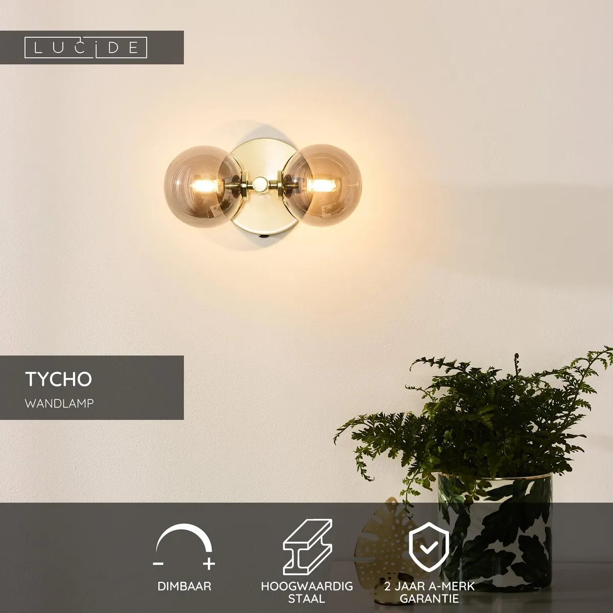 Lucide TYCHO Wandlamp 2xG9 Mat Goud/Messing