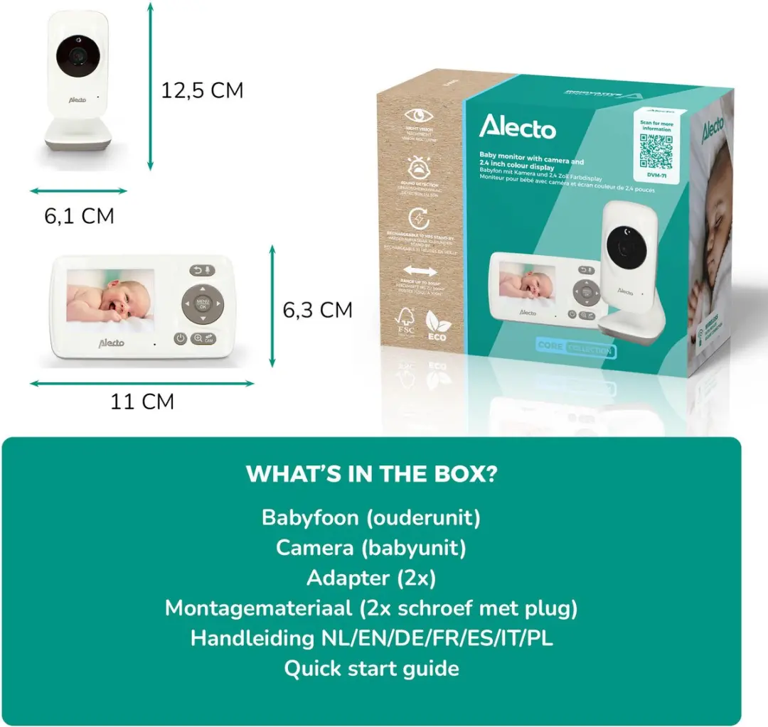 Alecto DVM-71 Babyfoon met Camera - 2.4" Scherm - Wit