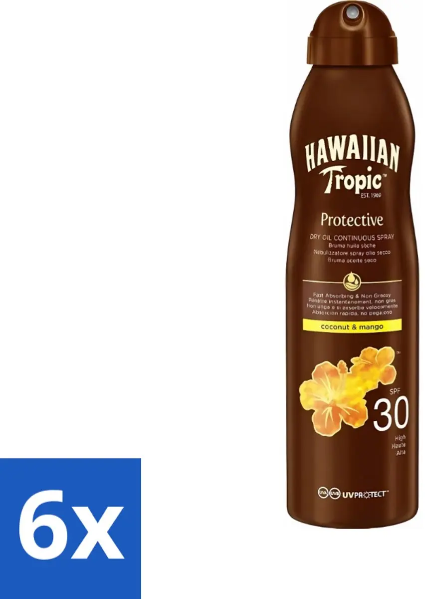Hawaiian Tropic Island Glow Dry Oil Spray SPF 30 - 6 Stuks (177ml)
