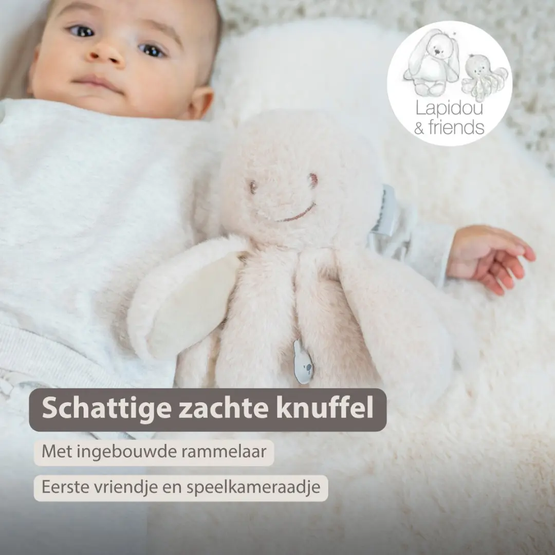 Nattou Lapidou Octopus Rammelaar 25cm - Zand