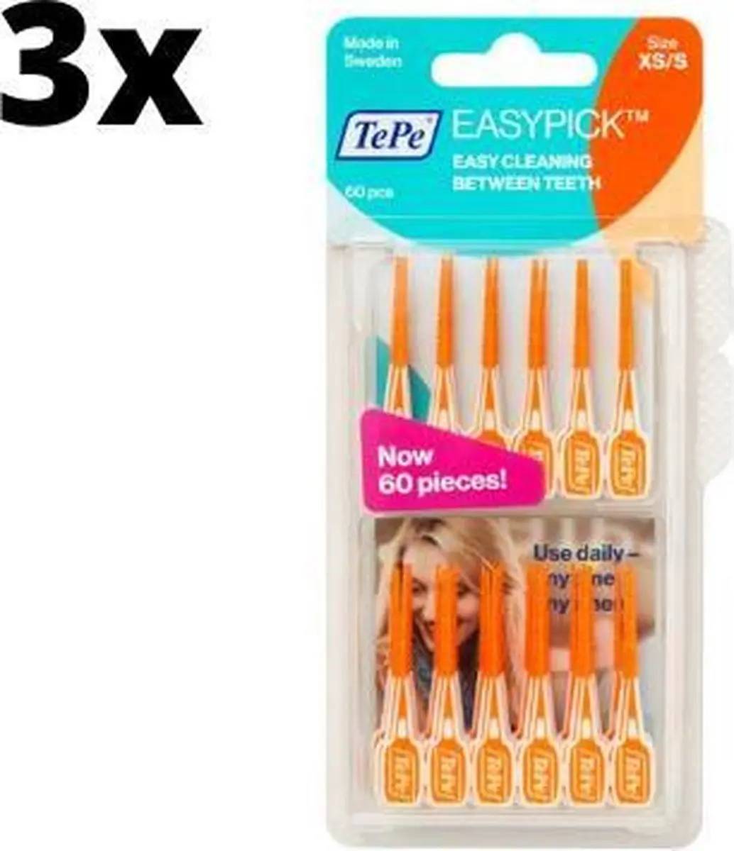 TePe EasyPick XS/S Tandenstokers - 180 Stuks (3x60) - Oranje