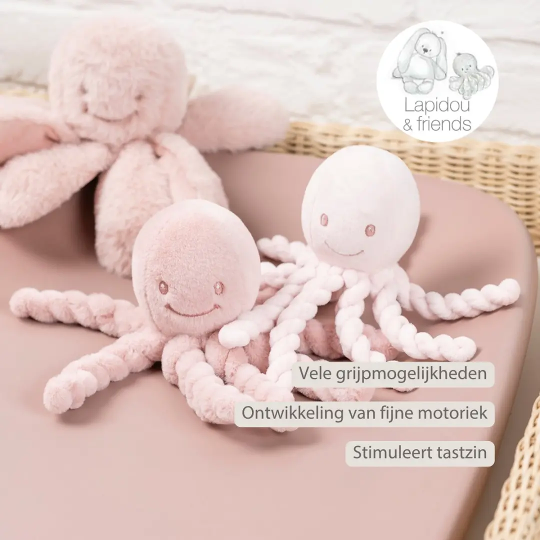 Nattou Lapidou Octopus Knuffel 22cm - Poederroze