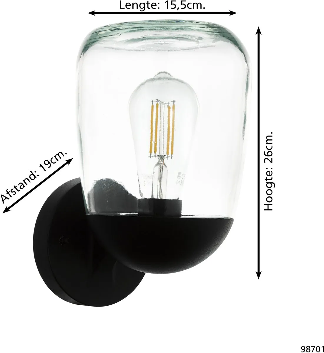 Eglo Donatori Wandlamp E27 - 15,5 cm - Zwart