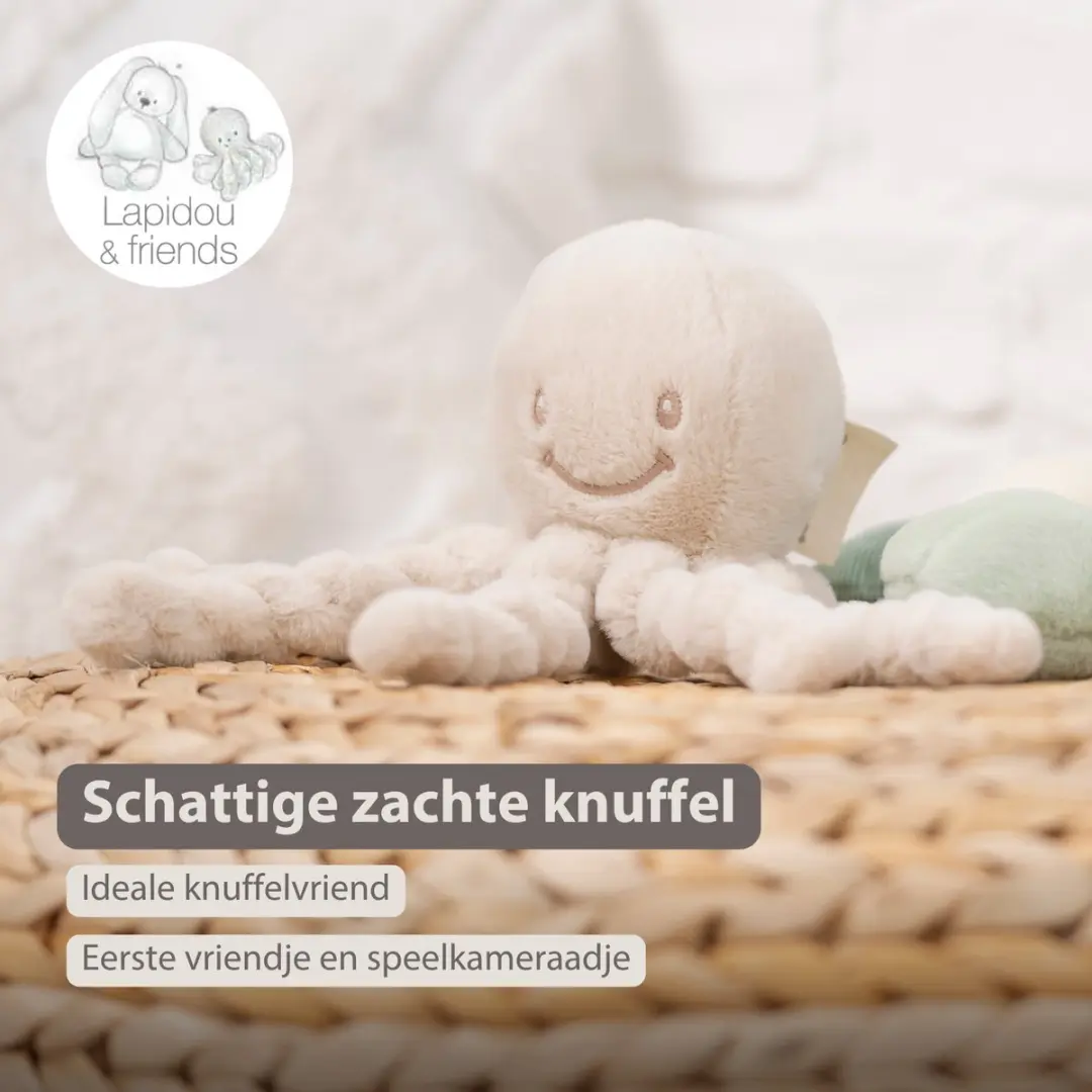 Nattou Lapidou Octopus Knuffel 22cm - Zand