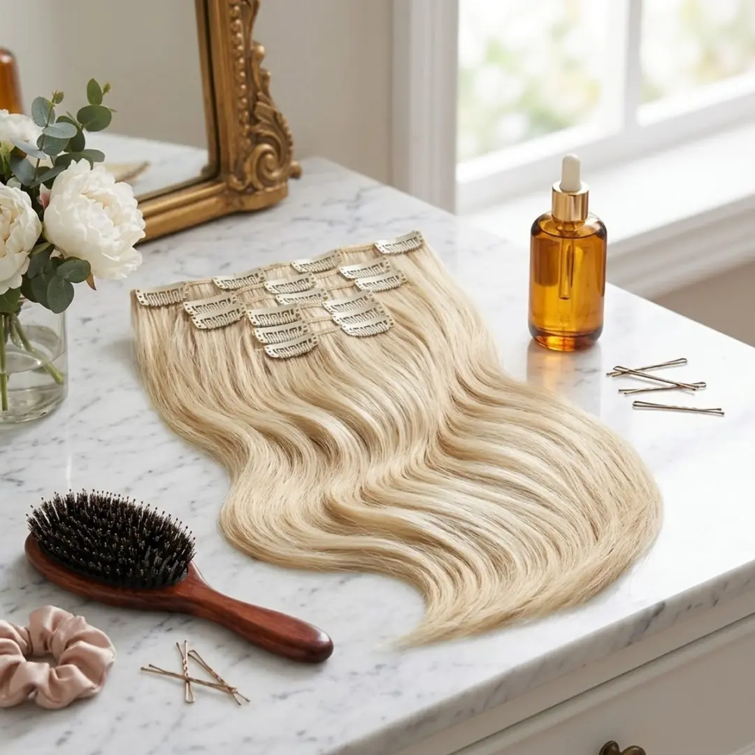 NUVEX Haar Extensions Clip-in Lichtblond 6PS-24H613 - Synthetisch